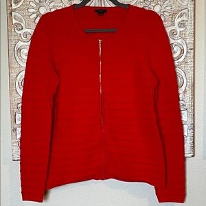 Vibrant Red Orange zip cardigan Ann Taylor Factory Large